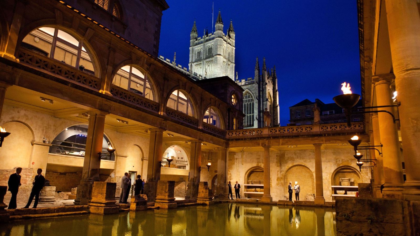 The Roman Baths at night for an event
